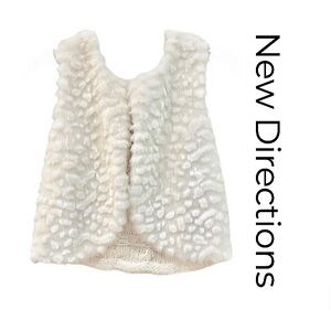 New Directions Cropped Vest Ivory Faux Fur Front w/ Cable Knit Back Size L GUC